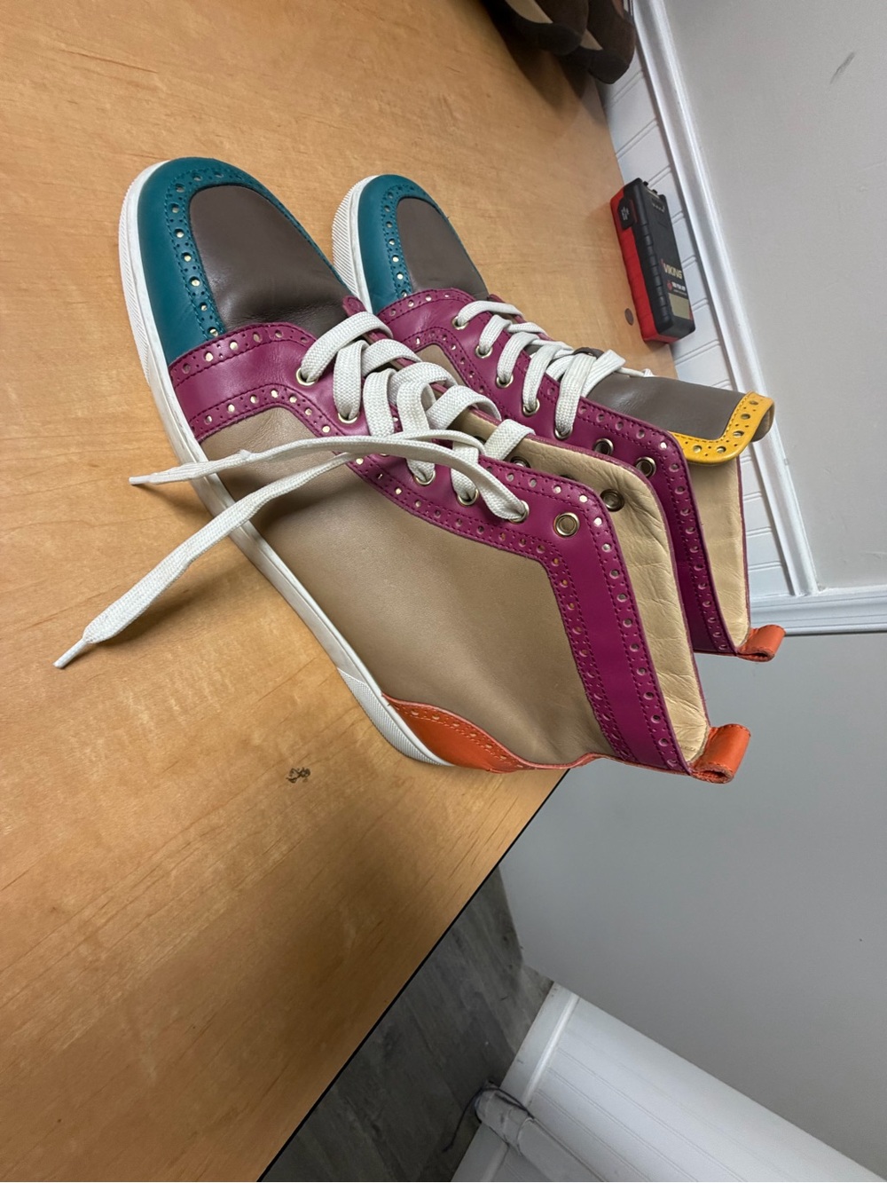 Multi-Color Women’s High-Top Sneakers - Beige, Pink & Teal